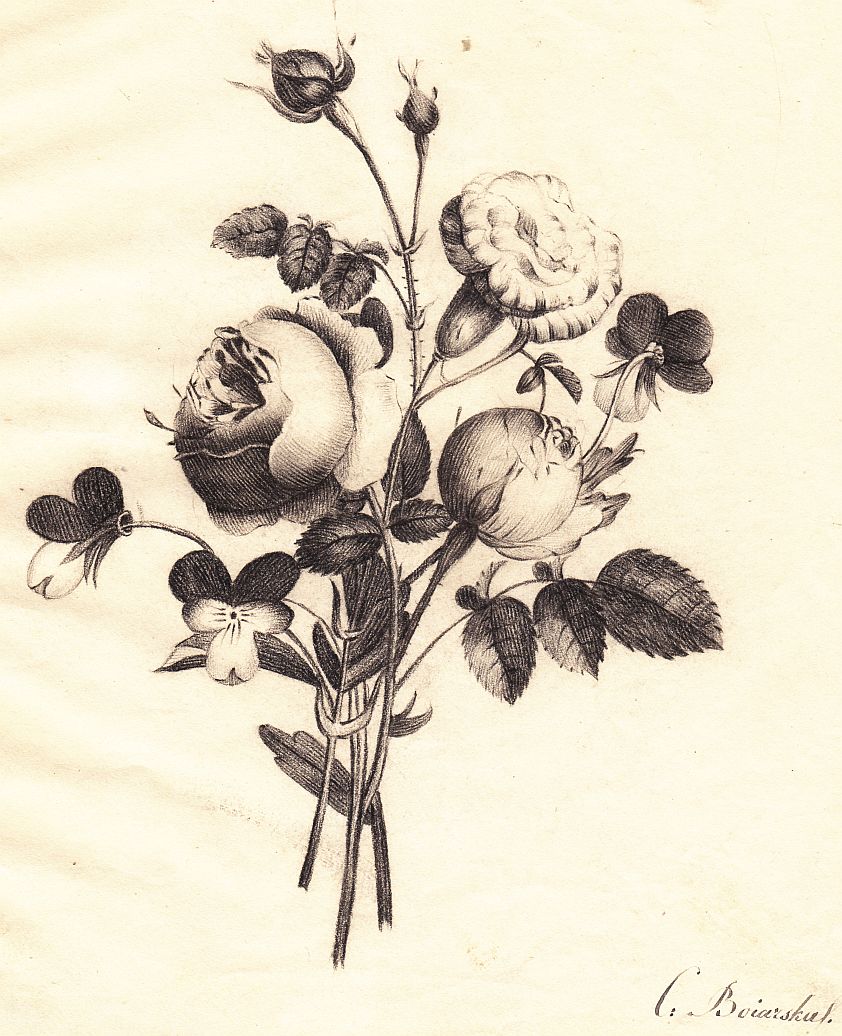 Blumenstrauss, Kohle auf Papier, um 1830-image