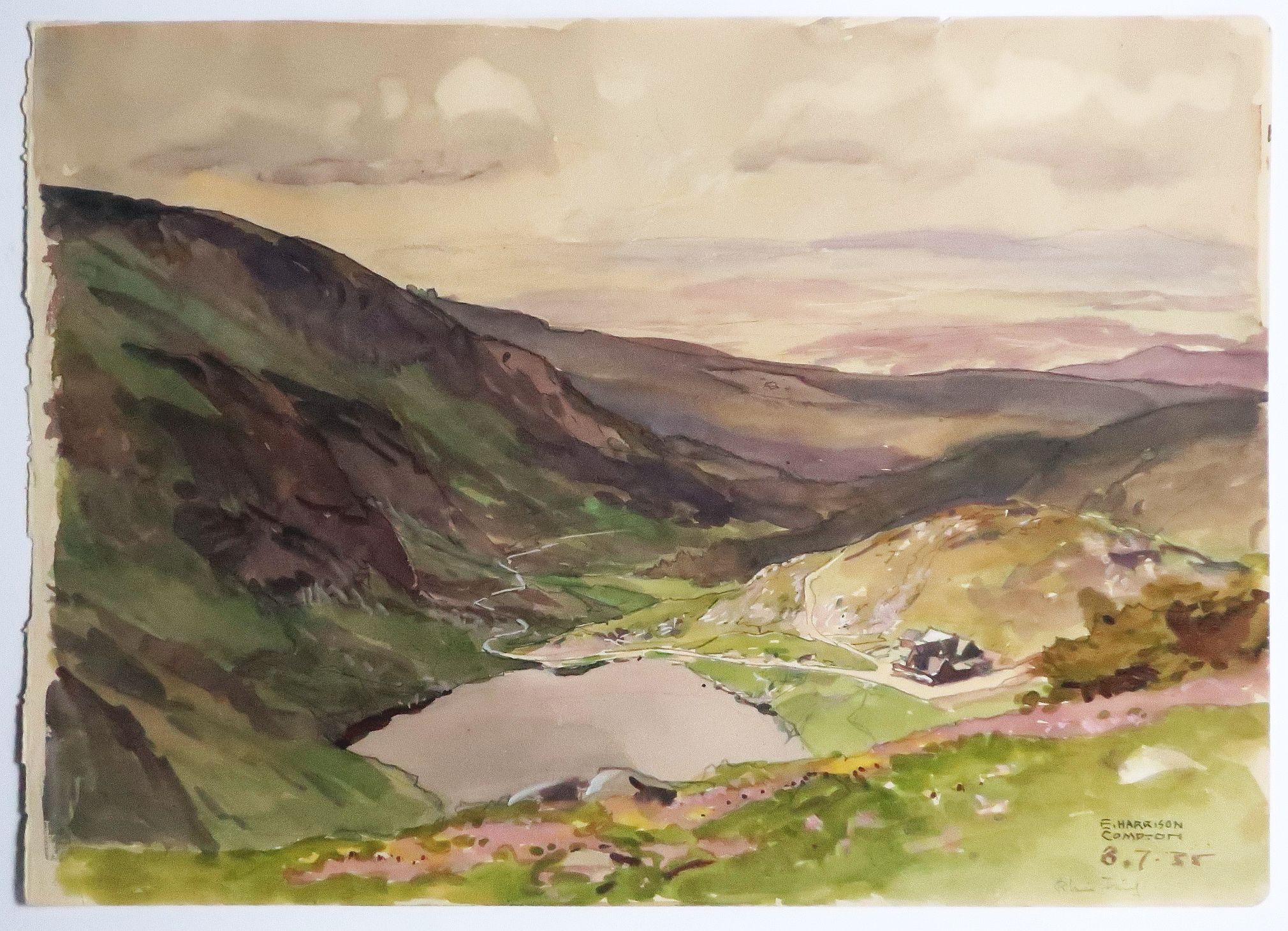 Edward Harrison Compton, Karsee Maly Staw mit Teichbaude, Aquarell, signiert, 1935