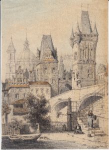 Conrad von Dollinger, Ansicht der Prager Kleinseite, Aquarell, signiert, 1858.-image