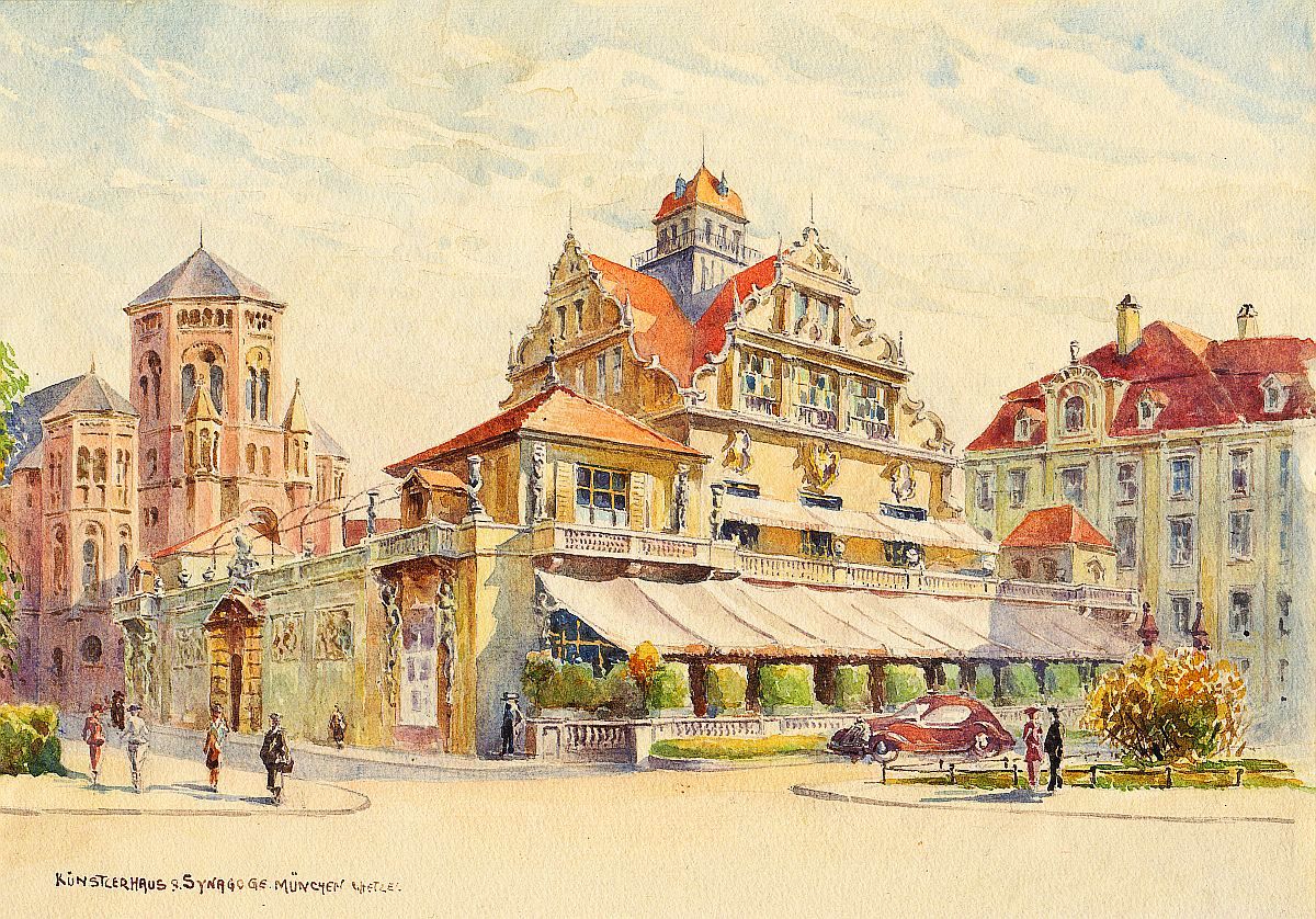 Carl Hetzel, Künstlerhaus & Synagoge München, Aquarell, signiert, um 1925-image