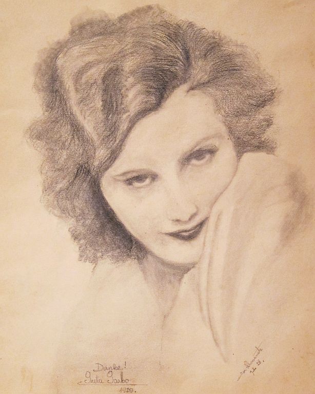 Greta Garbo, Bleistiftzeichnung von Josef Howanetz, 1928-image