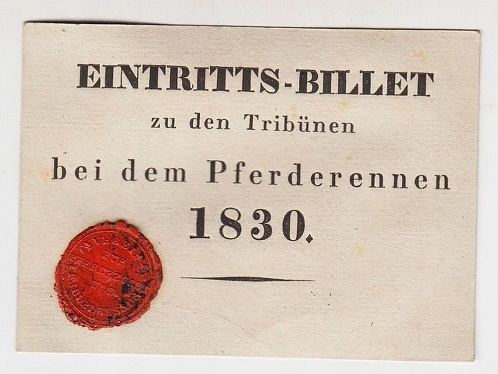 Eintritts-Billet zu den Tribünen bei dem Pferderennen 1830, mit Wachssiegel-image