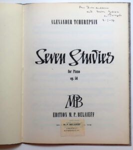 Alexander Tcherepnin, Seven Studies, Ed. Belaieff, mit Widmung & Signatur, 1974-image