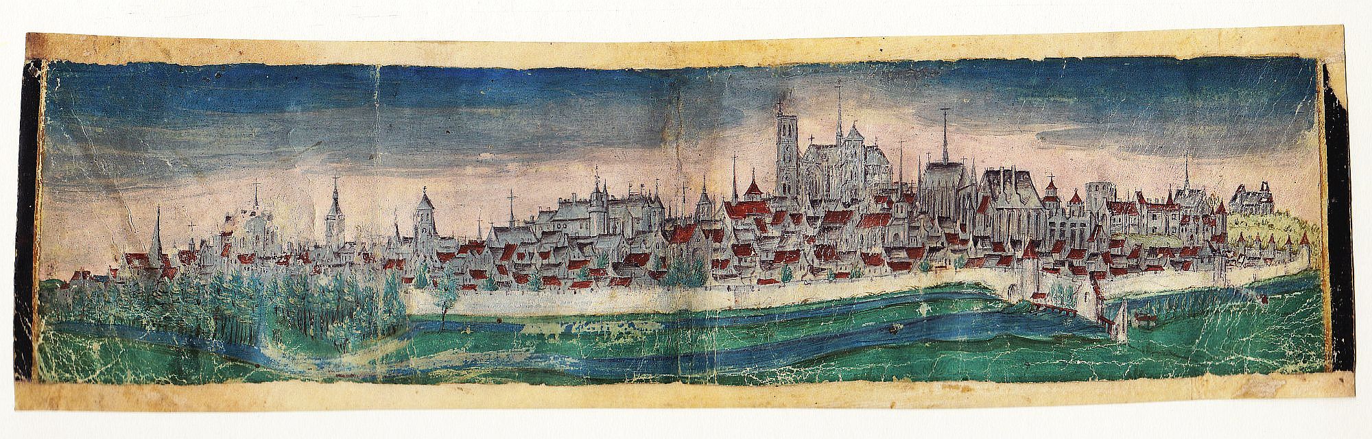 Bourges, Stadtansicht en Miniature, Tinte u. Deckfarben auf Pergament, 1625-image