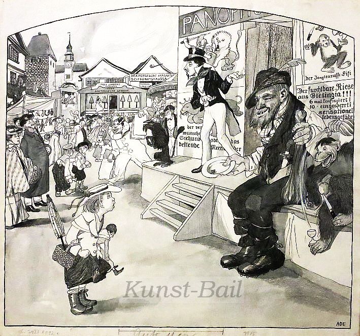 Mathilde Ade, Jahrmarkt, Tusche, signiert, 1905-image