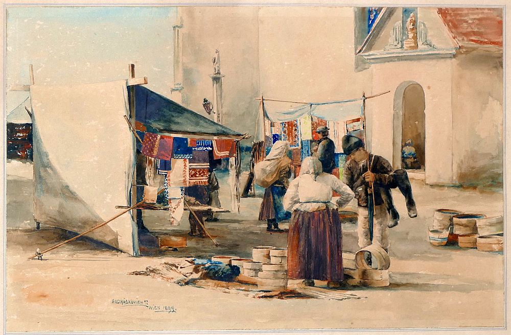 Tamasch Andraskovich, Wiener Marktszene, Aquarell, signiert, 1899-image