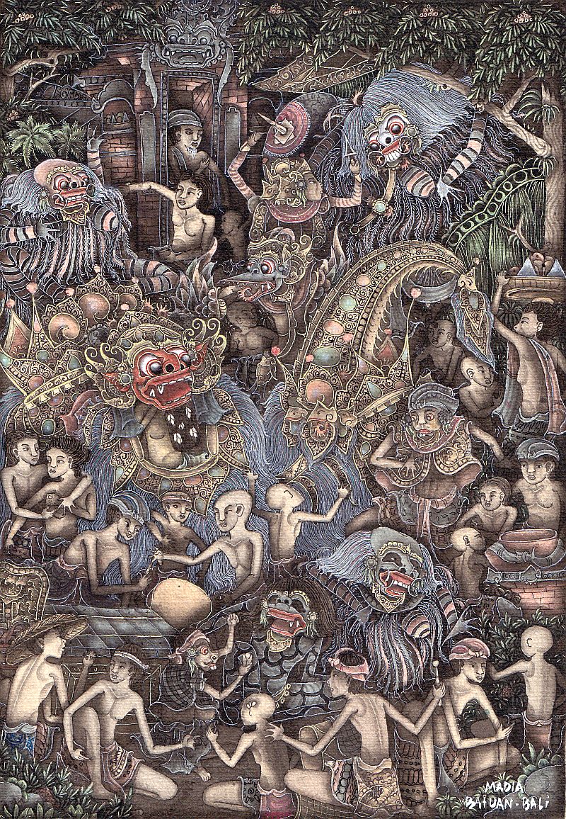Madia, Mythologische Szene, Guache auf Papier, Batuan - Bali, um 1970, signiert-image