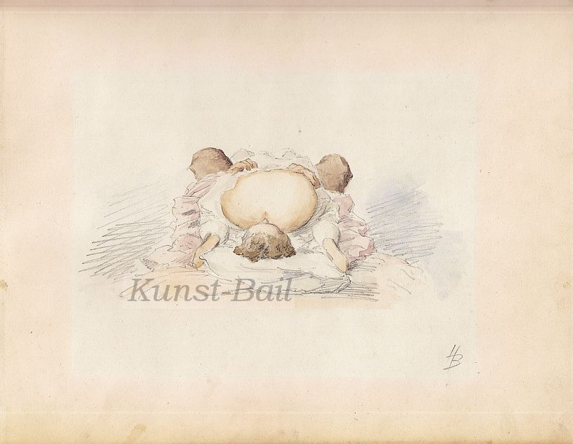 Henri Boutet, o. T., Bleistift auf Zeichenkarton, aquarelliert, monogrammiert, um 1900-image