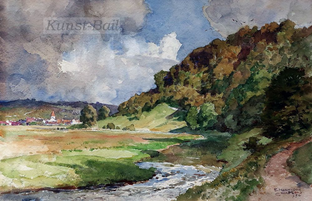 Edward Harrison Compton, Schwäbisch Hall / Partie am Kocher, Aquarell, signiert-image