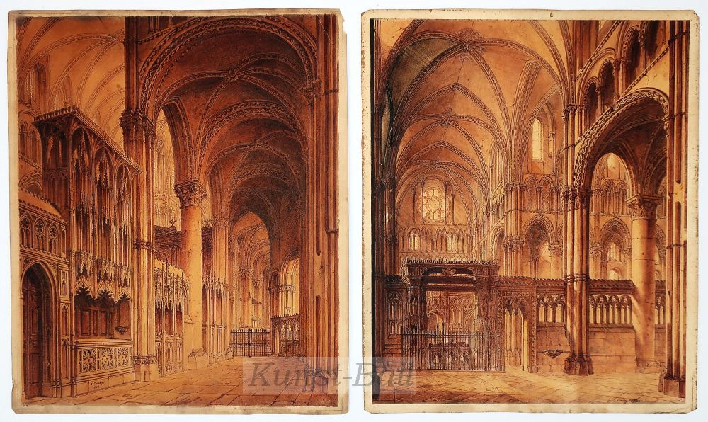 John Coney, Canterbury Cathedral, 2 Tuschezeichnungen, signiert, 1812-image