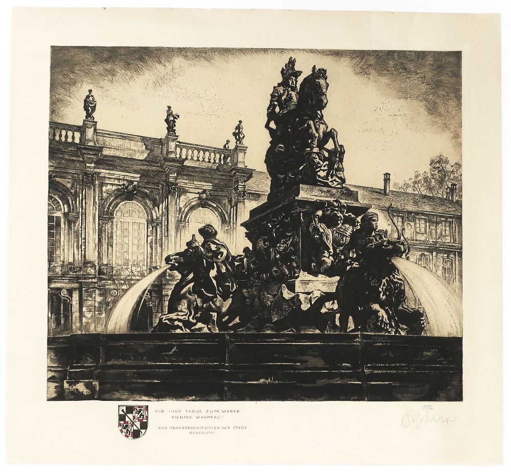 Sepp Frank, Bayreuth - Markgrafenbrunnen, Radierung, signiert, datiert 1936-image