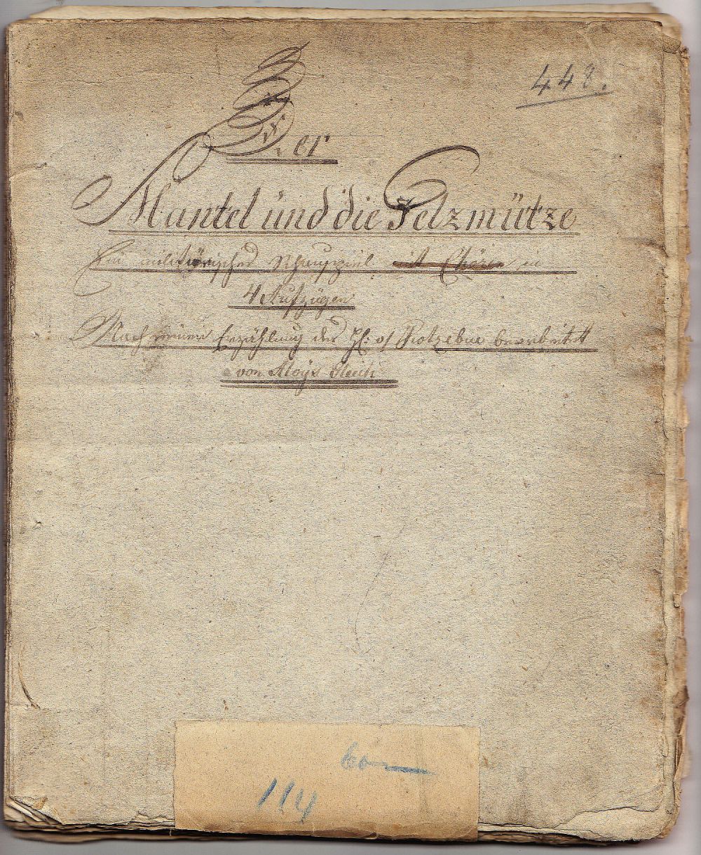 Joseph A. Gleich, Der Mantel und die Pelzmütze, Theaterstück, Handschrift, um 1820-image