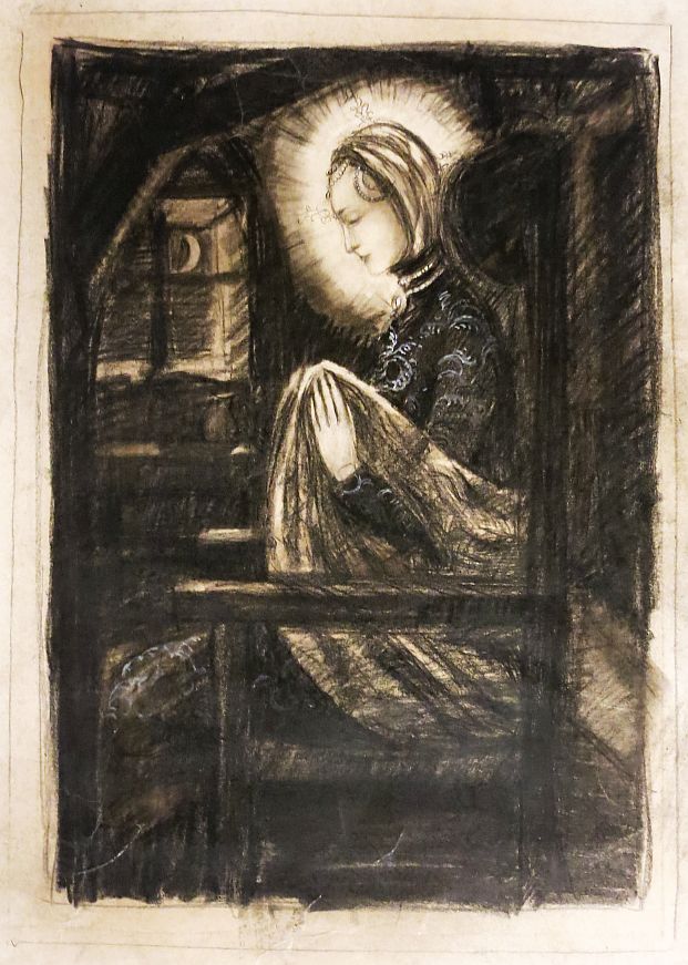 Sepp Hilz, betende Madonna, Kreidezeichnung, weissgehöht, signiert, 1934-image
