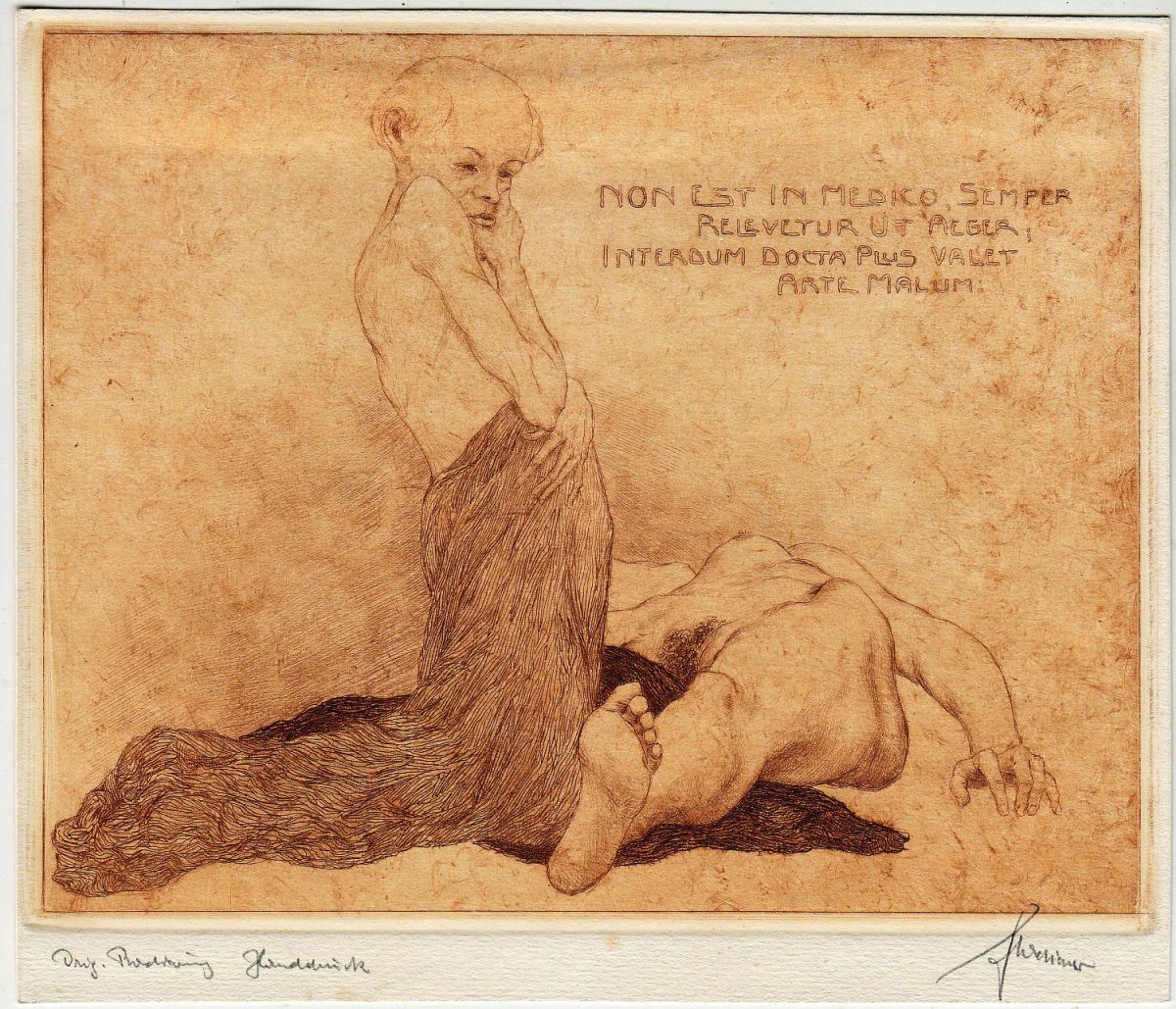 Hugo Hodiener, Non est in Medico..., Radierung, Handdruck, signiert, um 1910-image