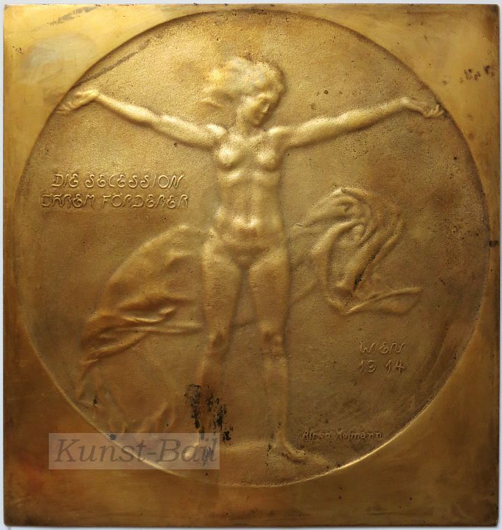 Alfred Hofmann, Die Secession ihrem Förderer, Flachrelief aus Bronze, signiert, datiert Wien 1914-image