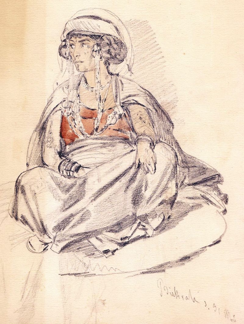 Theodor Horschelt, sitzende Syrerin, Bleistift / aquarelliert, um 1853-image
