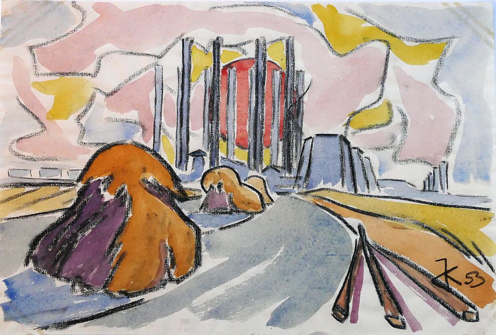 Josef Kollenbroich, "Die 12 Apostel", Kohle, aquarelliert, 1953.-image