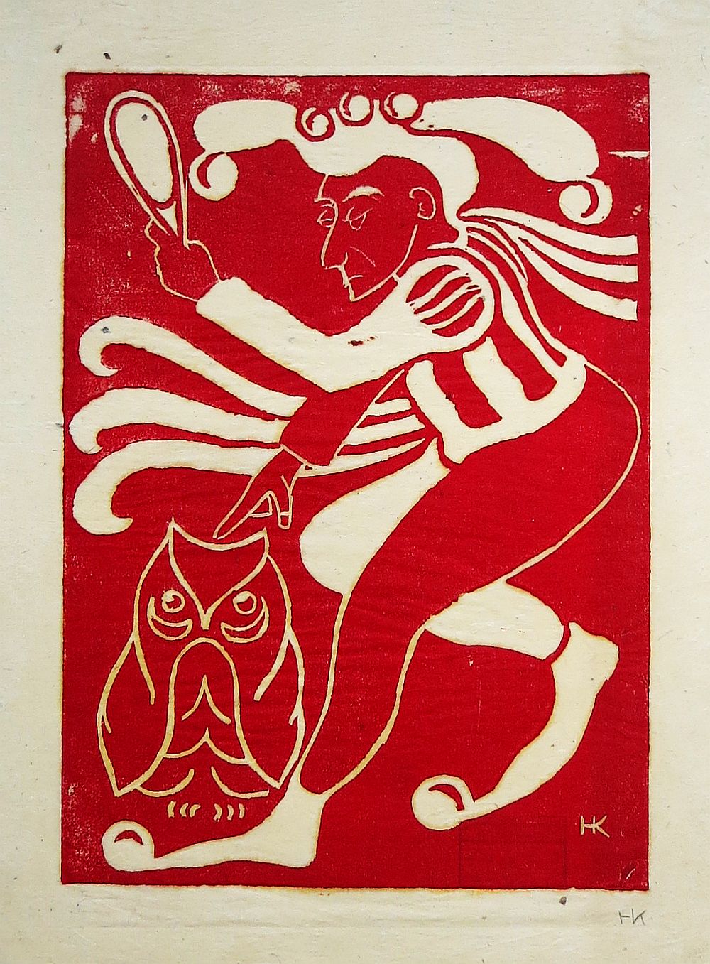 Hermann Konsbrück, Till Eulenspiegel, Linolschnitt, monogrammiert, 1920er