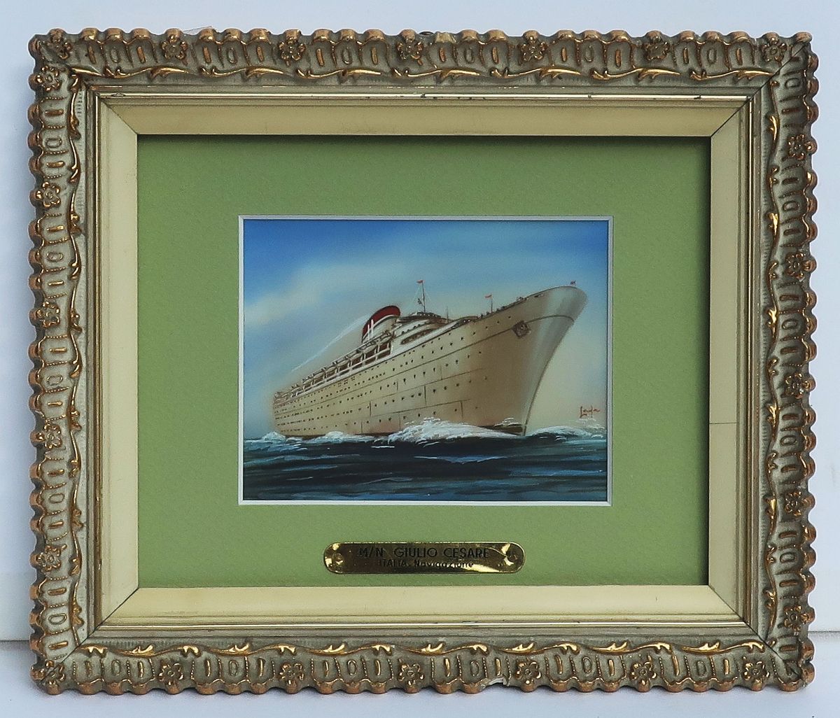 M / N Giulio Cesare, Italia Navigazione, Miniatur-Gouache, signiert, um 1955-image