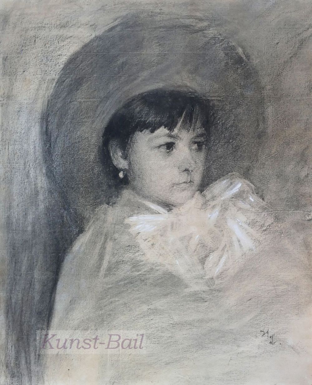 Heinrich Lefler, Mädchenbildnis, Kreidezeichnung, monogrammiert, Wien um 1900.-image