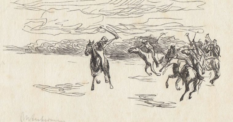Max Liebermann, Polospieler, Originalholzschnitt, signiert, um 1915