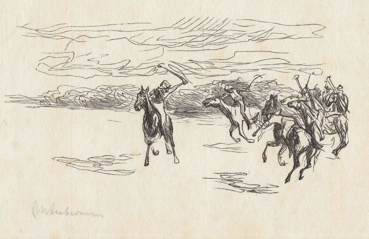 Max Liebermann, Polospieler, Originalholzschnitt, signiert, um 1915