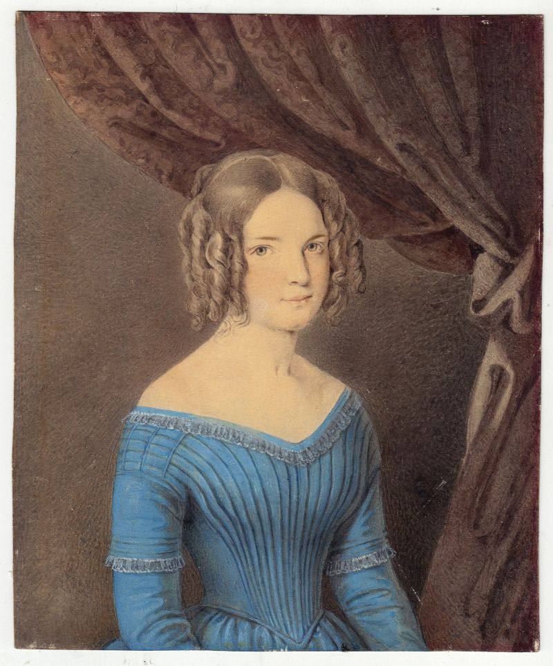 Vaclav Manes, zugeschrieben, Portrait einer jungen Frau, Aquarell, Prag um 1840,-image