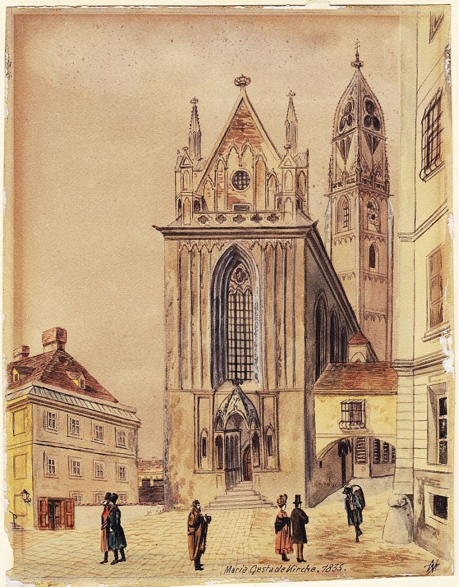 Max Neubauer, Maria Gestade Kirche, Wien, Aquarell, um 1900, monogrammiert-image