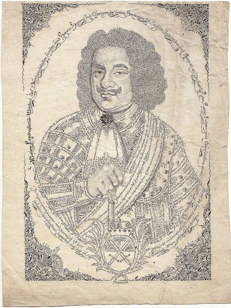 Johann Philipp Püchler, Portrait Georg III. von Sachsen, Mikrographie, Tusche, signiert, nach 1683-image