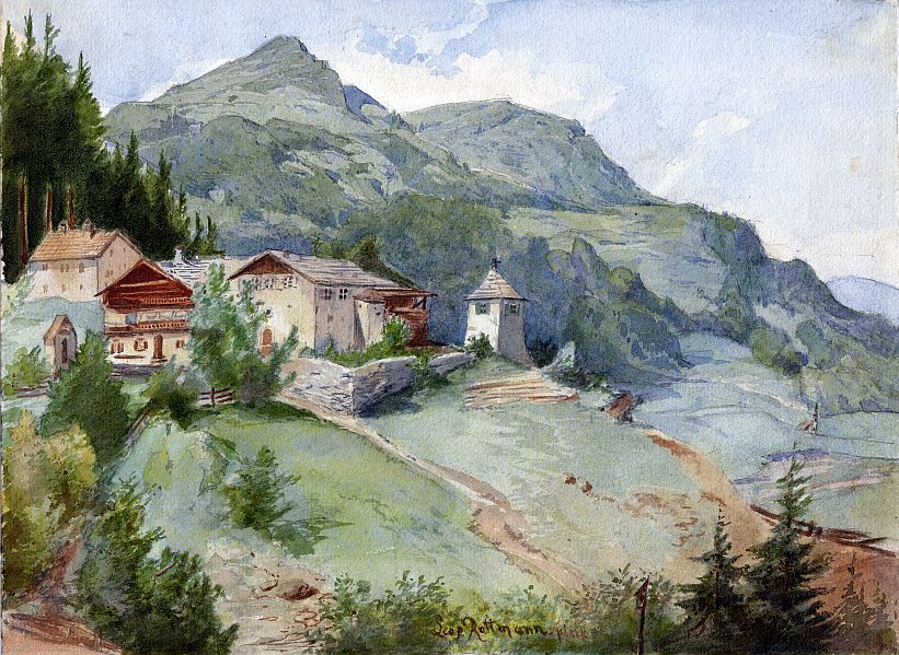 Leopld Rottmann, Gehöft im Gebirge, Aquarell, signiert, um 1850-image