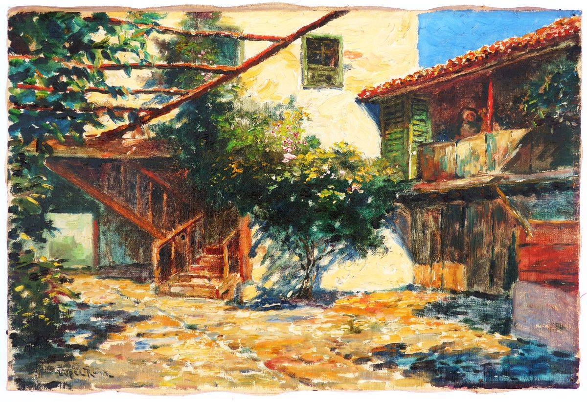 Manuel Lopez Ruiz, Sonnendurchfluteter Innenhof, Öl auf Leinwand, um 1920