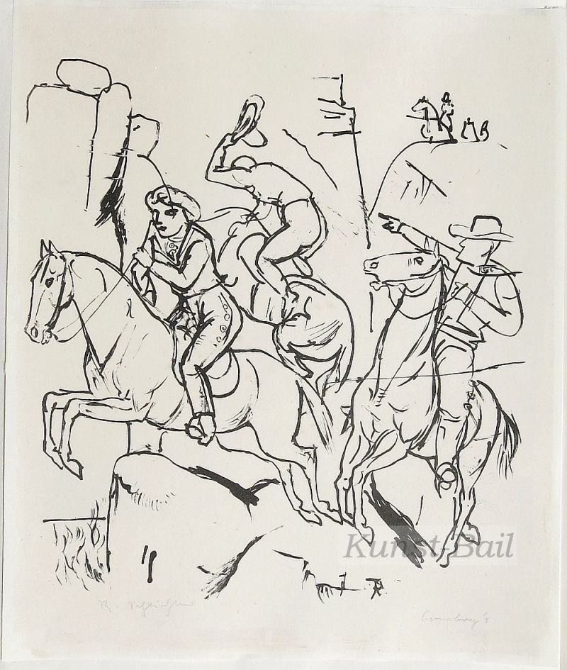 Rudolf Schlichter, Cowboy`s, Lithographie, signiert, um 1913-image