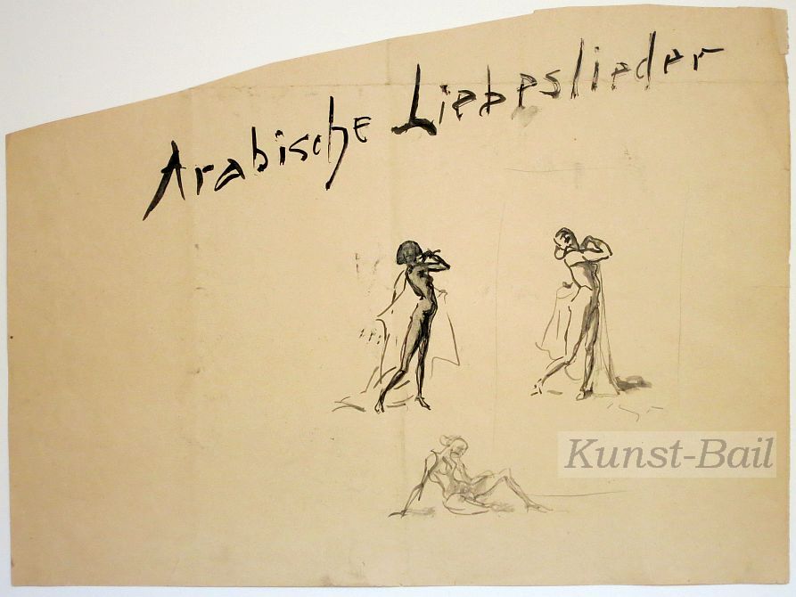 Max Slevogt, Entwurfzeichnungen zu "Arabische Liebeslieder", Tusche, 1923, signiert-image