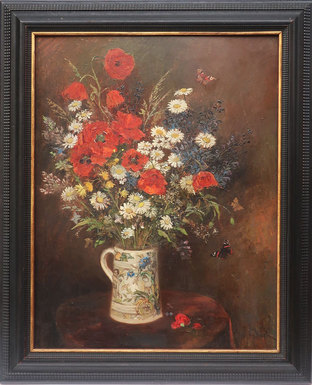 Georg Johann Christian von Urlaub, Blumenstillleben, Öl auf Malkarton, signiert, um 1880, gerahmt-image