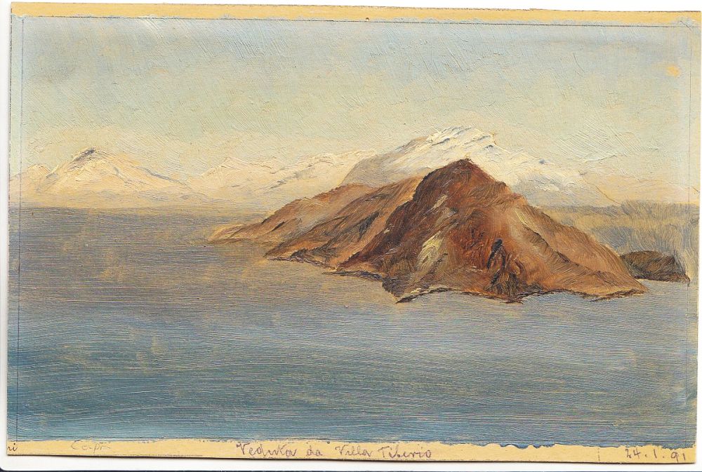 Alf Bachmann, Capri, Veduta da Villa Tibero, 1891, Ölskizze-image