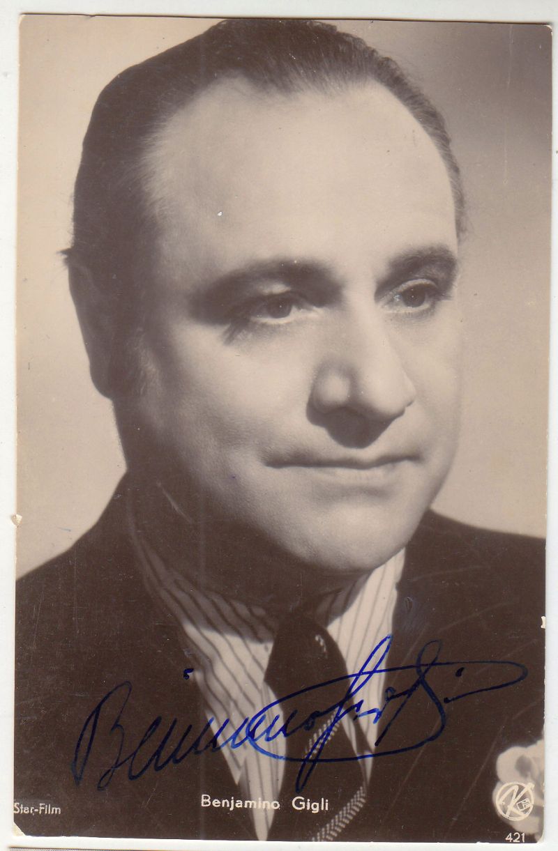 Benjamino Gigli, Autogramm auf Postkarte-image