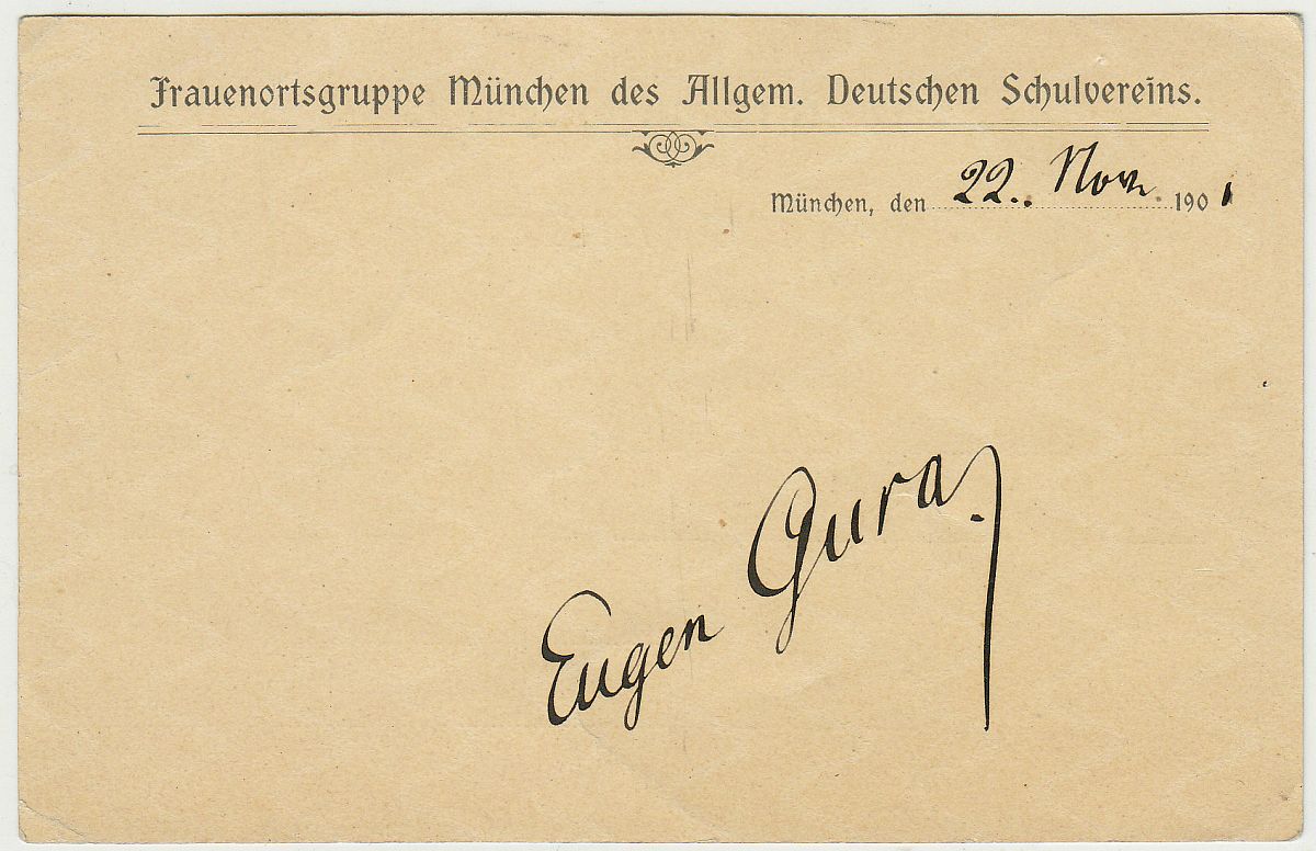 Eugen Gura, Autogramm auf Postkarte-image