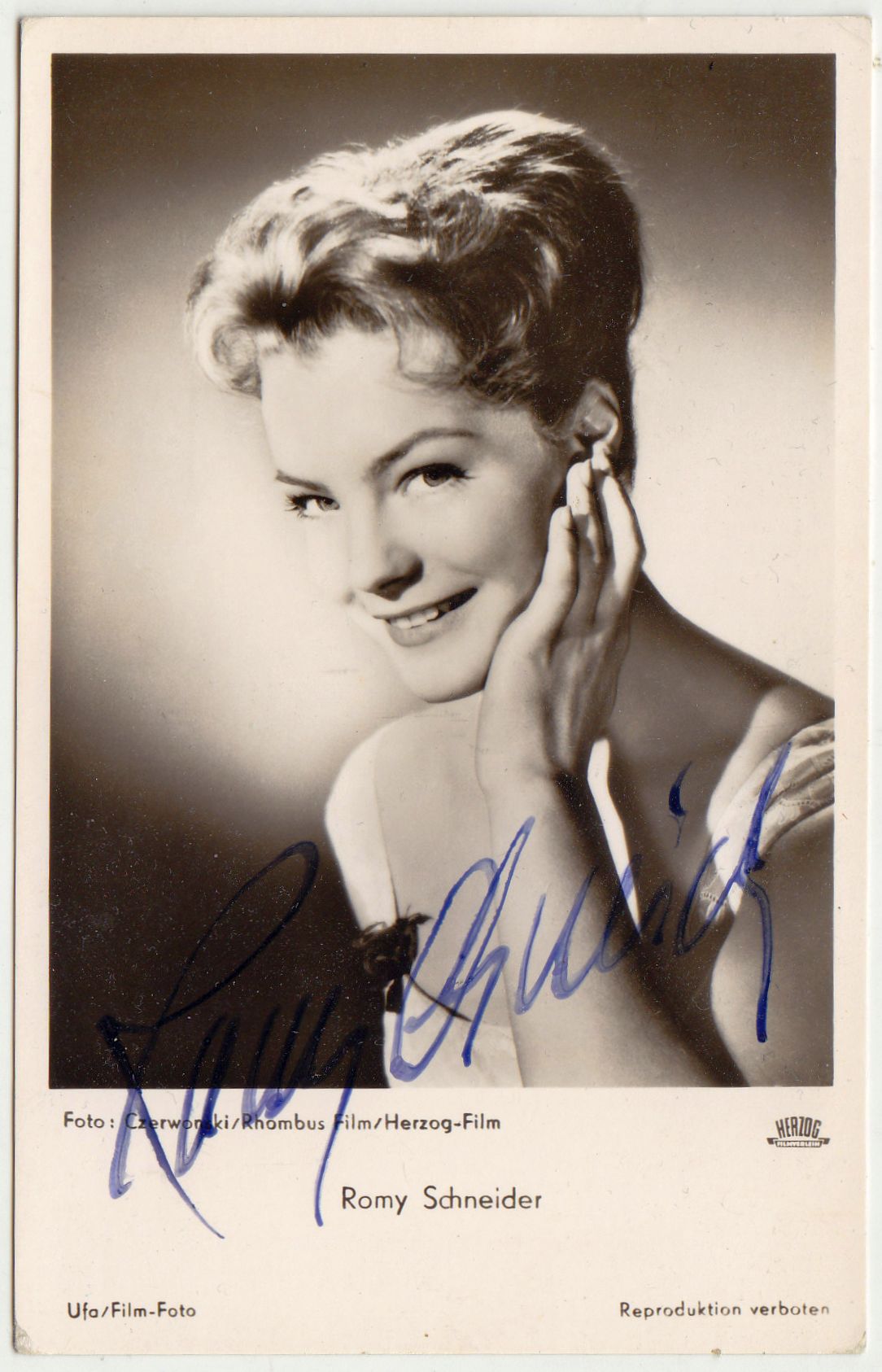 Romy Schneider, Autogramm auf Postkarte-image