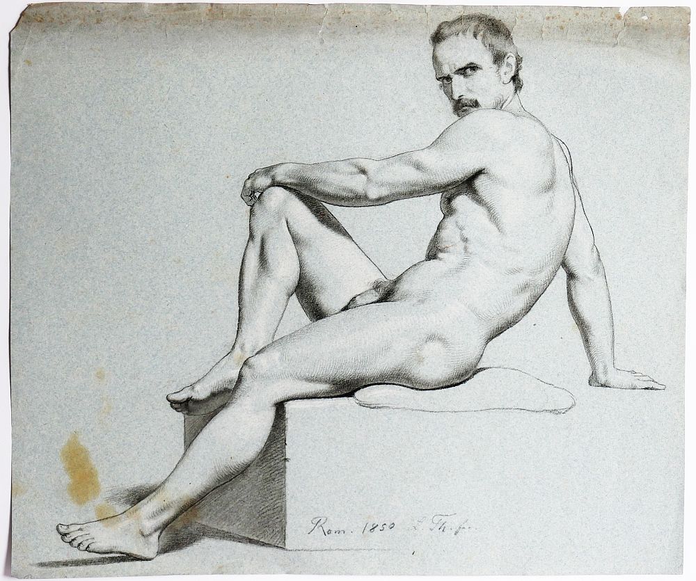 Ludwig Thiersch, sitzender männlicher Akt, Kohle, 1850-image