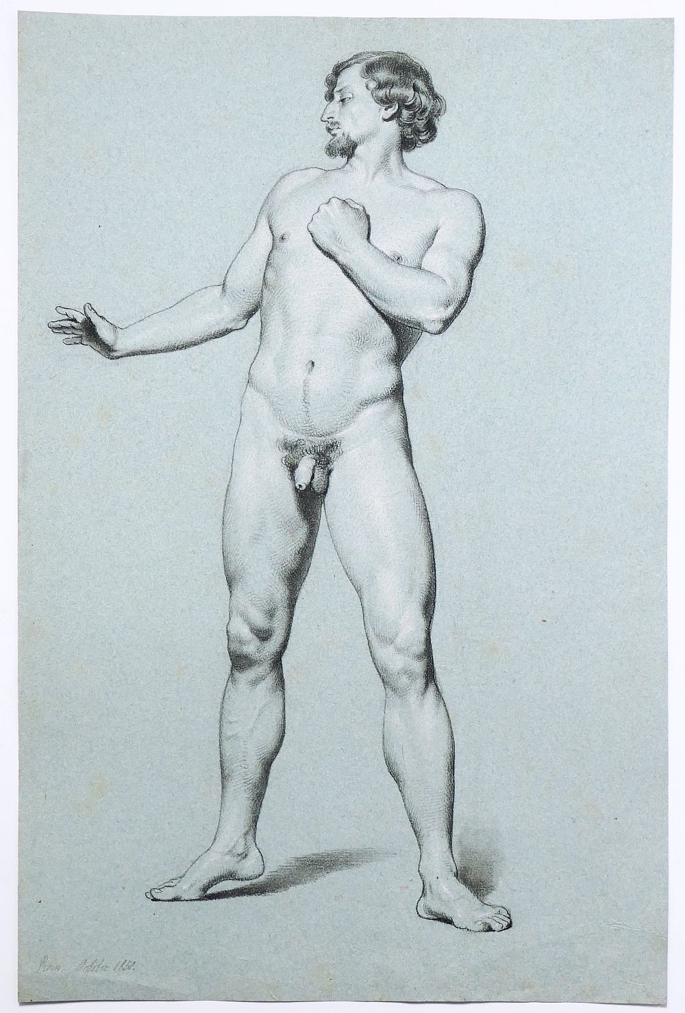 Ludwig Thiersch, stehender männlicher Akt, Kohle, 1850.-image