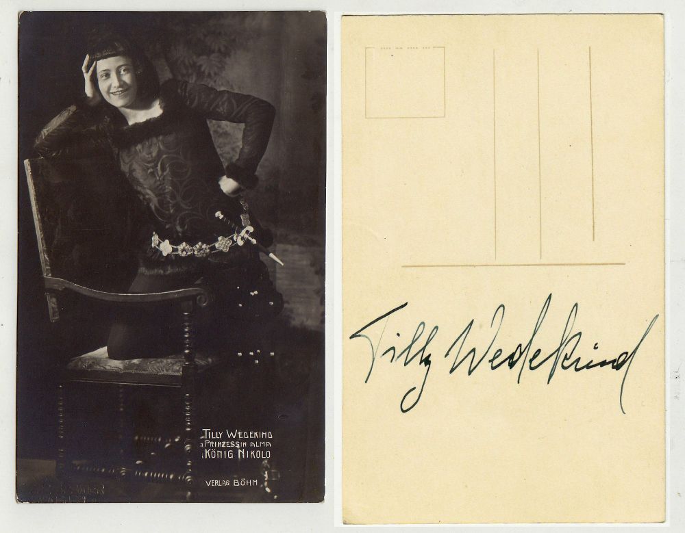Tilly Wedekind, Autogramm auf Postkarte Frank Wedekind-image