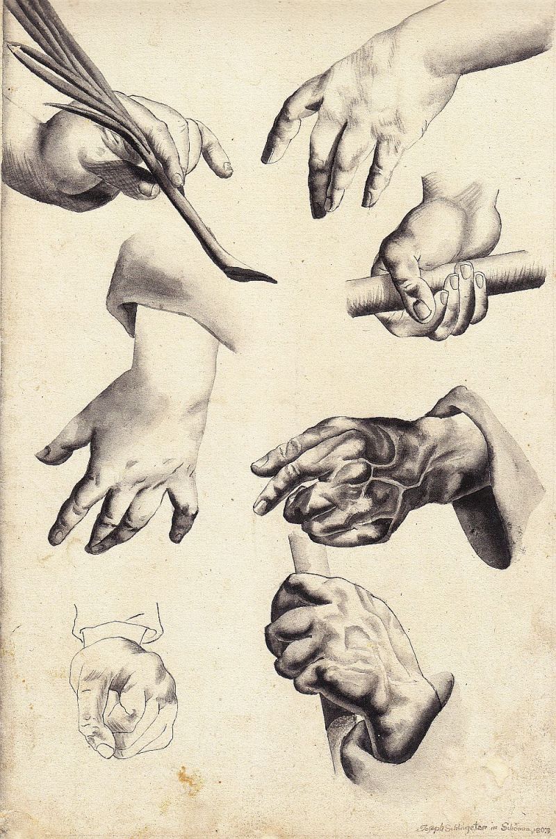 Josef Schlageter, Handstudien, Tusche, signiert, 1803-image