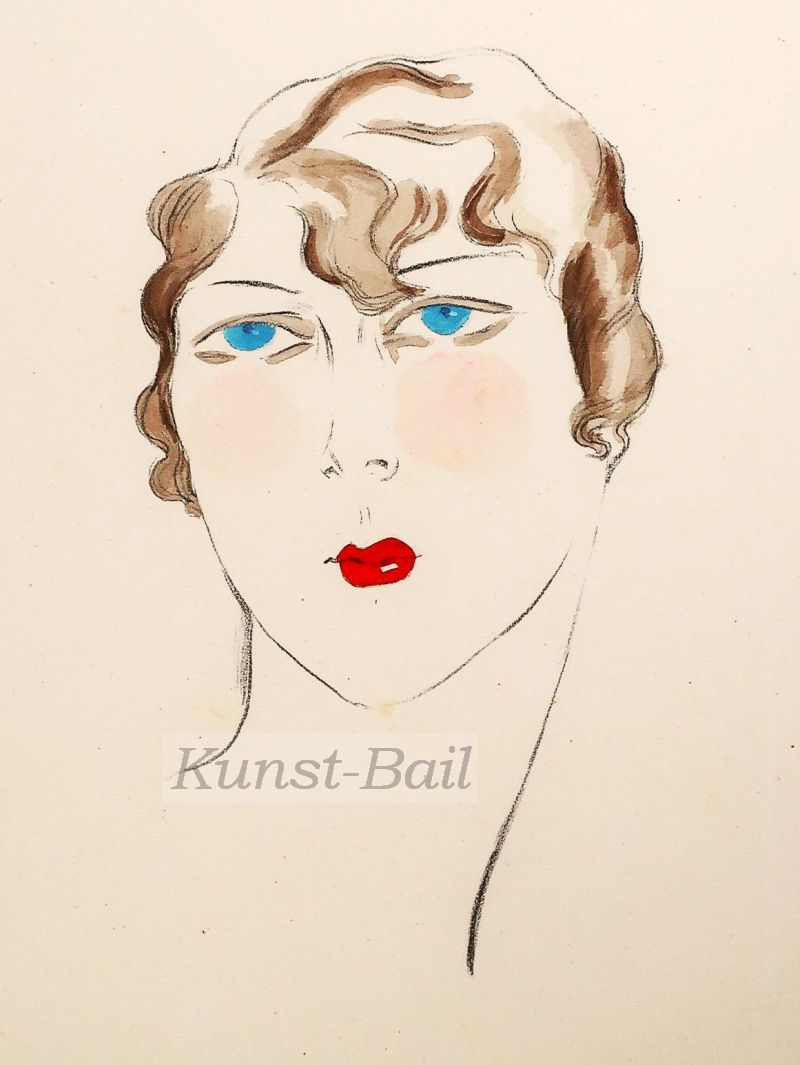 F. Bedi, Kopf einer jungen Frau, Kohle, aquarelliert auf gerissenem Velin, um 1925-image