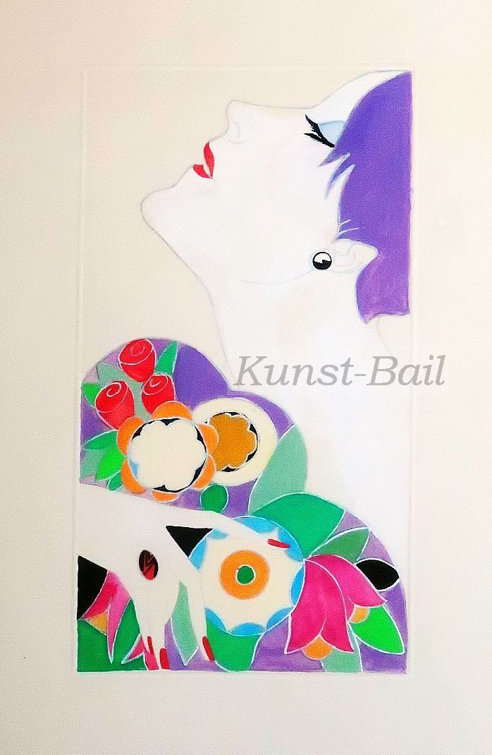 F. Bedi, Frauenkopf im Profil mit Blumendekor, Guache auf Velin, um 1925-image
