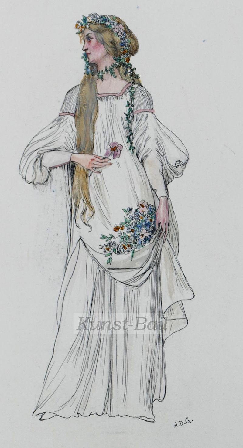 Goltz Alexander Demetrius, Ophelia, Federzeichnung, monogrammiert, um 1905-image