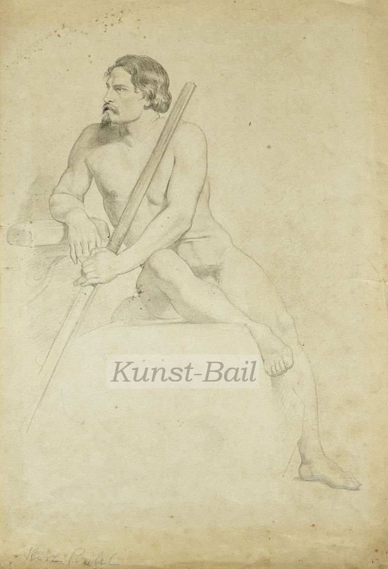 Karl Prahl (Hamburg 1882 – 1948, Kummerfeld), sitzender Männerakt, Bleistift auf Velin, signiert, um 1900-image