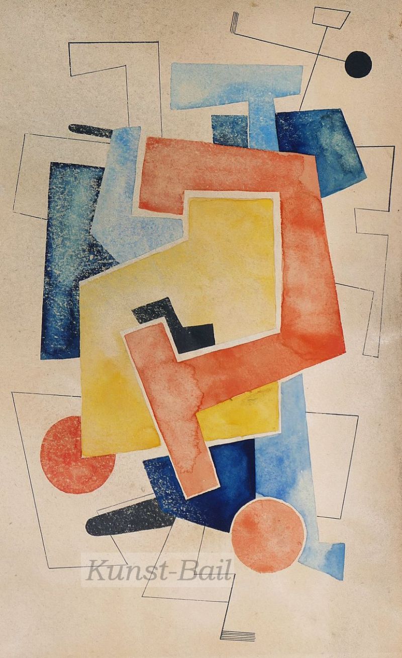 Pschelnikowa Olga, zugeschrieben, abstrakte Komposition in Rot, Gelb und Blau, Aquarell, um 1920-image