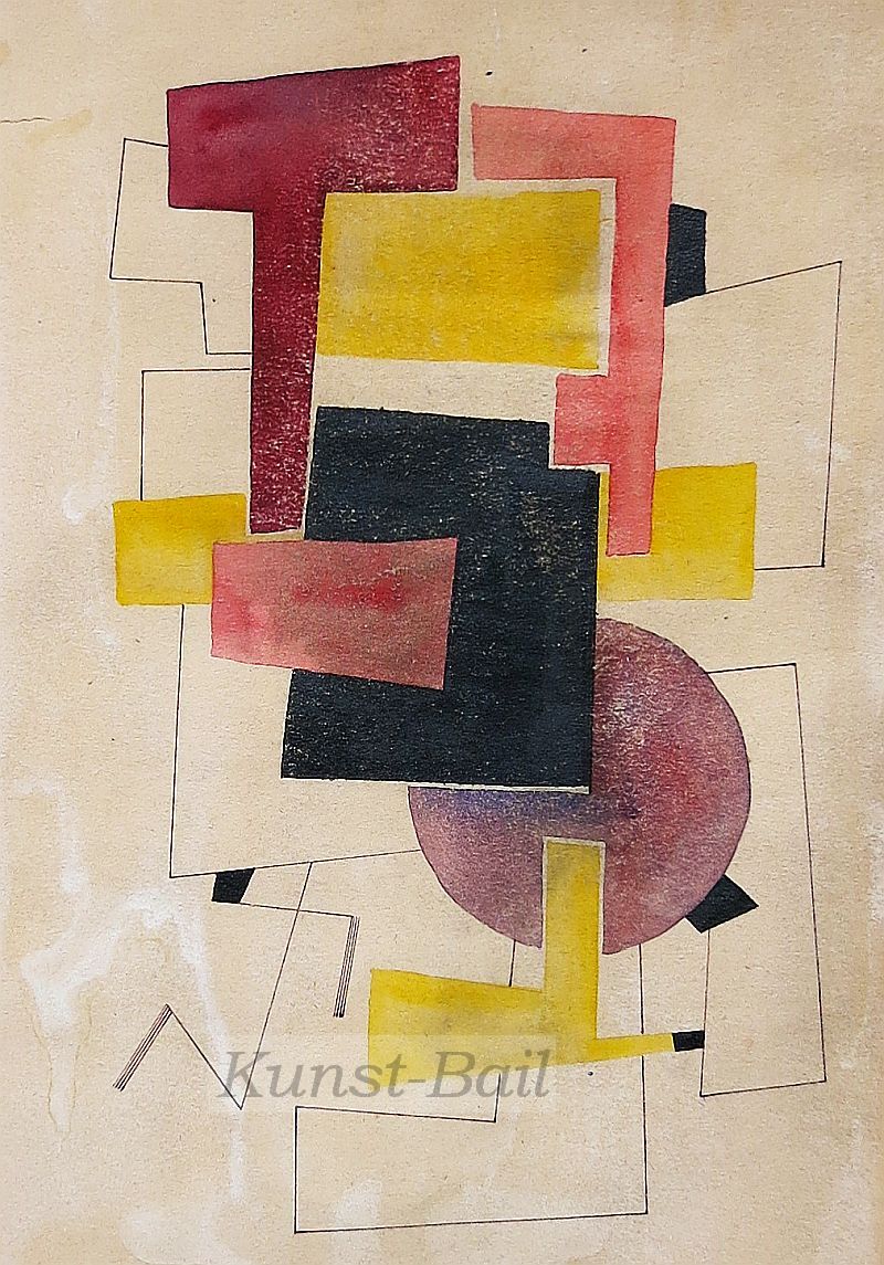 Pschelnikowa Olga, zugeschrieben, abstrakte Komposition in gelb, pink und dunkelrot, Aquarell, um 1920-image