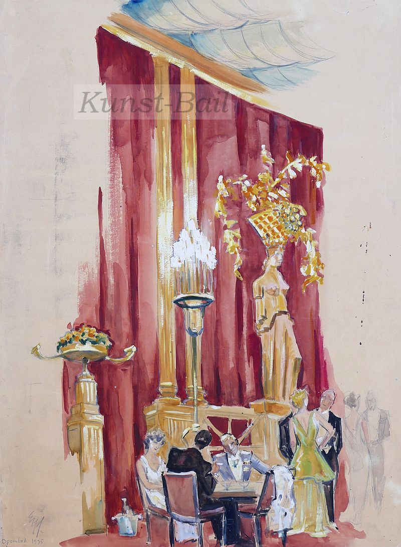 Unleserlich signiert, Opernball 1935, Aquarell-image