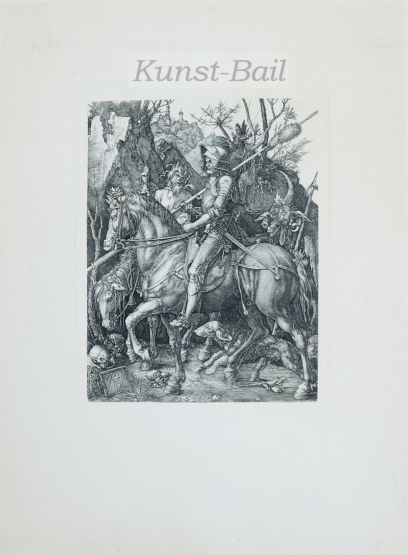 Albrecht Dürer, Ritter Tod und Teufel, Kupferstich, Faksimile der Bundesdruckerei-image